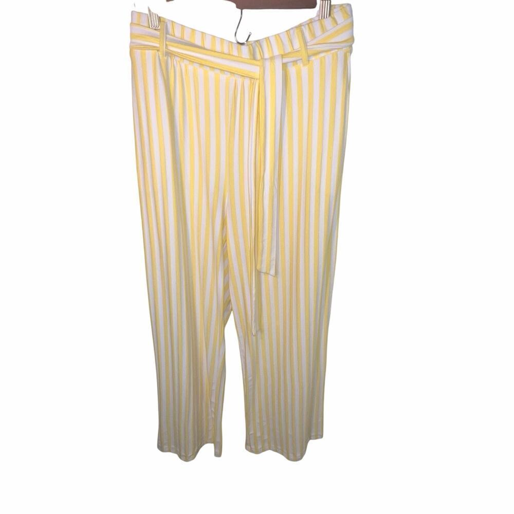 Any Body Women's Size Large Yellow White Striped Belted Elastic Waist Terry Knit